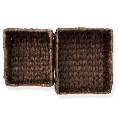 Espresso Water Hyacinth Rectangular Storage Baskets with Handles, Set of 2