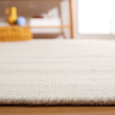 Ivory and Light Blue Wool Flatweave Runner Rug