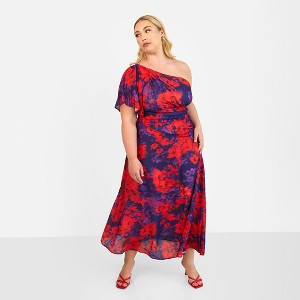Rebdolls Women's Aurora Floral One Shoulder Midi A Line Dress - 1 of 4