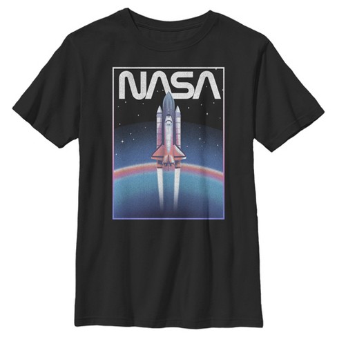 Boy's Nasa Distressed Retro Rocket Poster Style T-shirt - Black ...