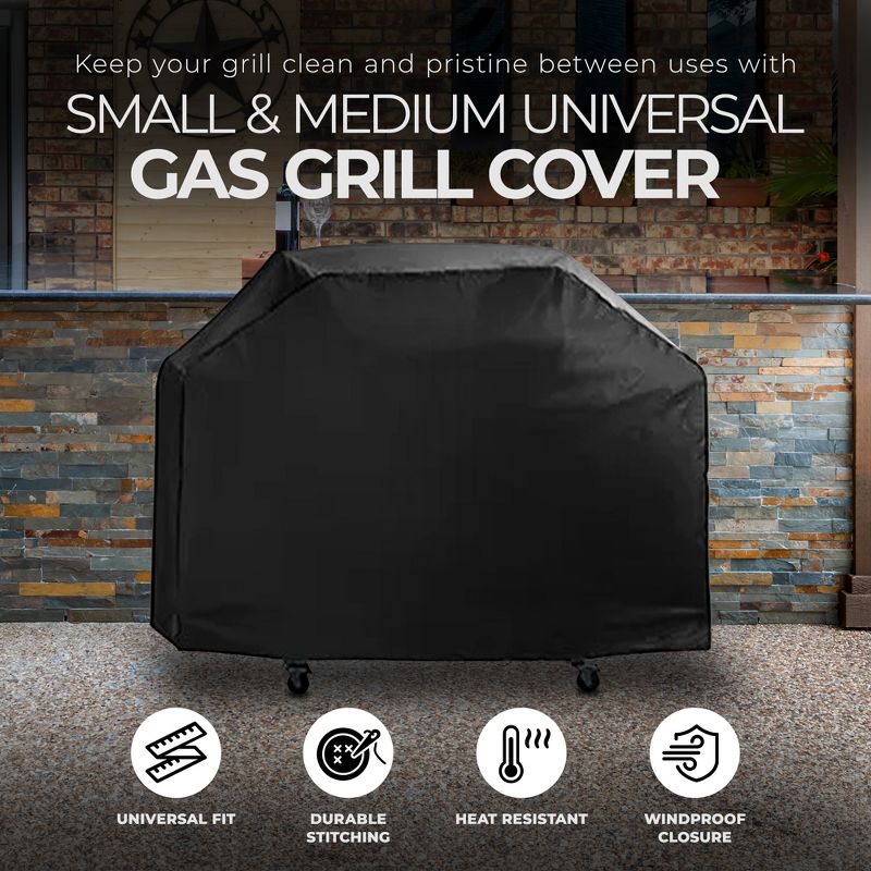 Grill Zone 60 x 20 x 45 Inch Outdoor Small/Medium Resistant To Weather Premium Universal BBQ Gas Grill Cover with Hook and Loop Closure, Black, 2 of 5