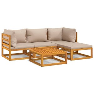 vidaXL Patio Furniture Set - 5 Piece Sectional Sofa with Taupe Cushions, Solid Acacia Wood for Garden, Patio, Deck Lounge, 122.14 Pounds - 1 of 4