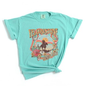 Simply Sage Market Women's Yellowstone Cowboy Club Short Sleeve Garment Dyed Tee - 1 of 2