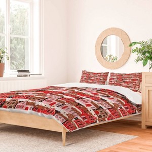 Deny Designs King Cynthiaf Gingerbread Village Duvet Cover and Pillow Sham Pink - 1 of 3