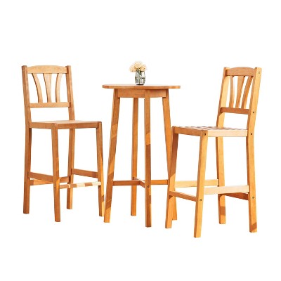 Kapalua 3pc Honey Nautical Eucalyptus Wooden Outdoor Bar Set - Vifah