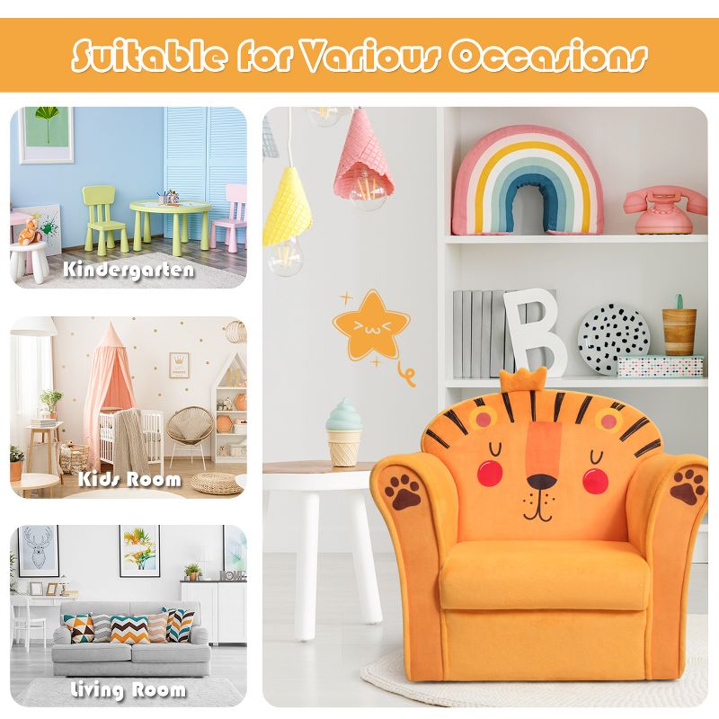 Infans Kids Lion Sofa Children Armrest Couch Upholstered Chair Toddler Furniture Gift, 4 of 8