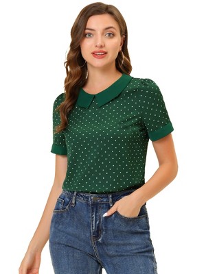 INSPIRE CHIC Women's Peter Pan Collar Keyhole Back Vintage Polka Dots Blouses