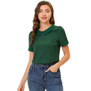 INSPIRE CHIC Women's Peter Pan Collar Keyhole Back Vintage Polka Dots Blouses - 1 of 4