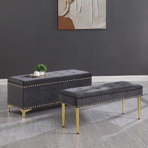 NicBex Modern Velvet Storage Bench Set of 2 with Gold Metal Legs for Bedroom and Entryway - 1 of 4