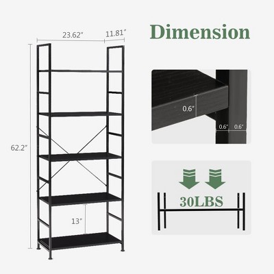 Black Metal and Wood 5-Tier Tall Corner Bookshelf