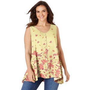 Woman Within Women's Plus Size High-Low Button Front Tank - 1 of 4