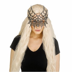Fun World Unisex Gothic Black Sparkle Spider Web Eye Mask Halloween Costume Mask - Black One Size - 1 of 1