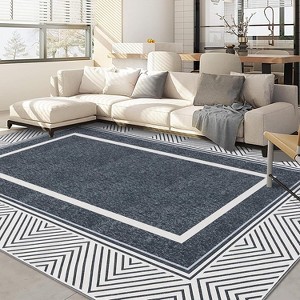 Washable Area Rugs, Modern Minimalist Bordered Geometric Print Carpet, Non Slip Low Pile Mat for Bedroom Living Room Farmhouse Nursery Home Office - 1 of 4