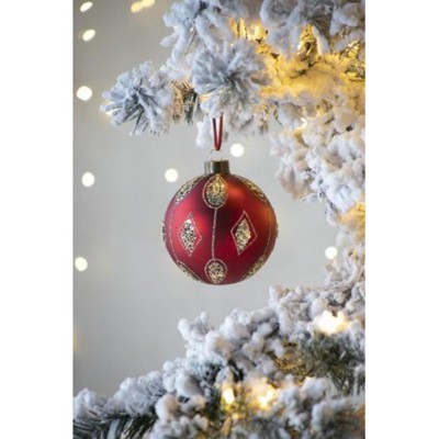 Maggift Decorative Objects Beauty Christmas Ball Ornaments Glass Decorative for Holiday Party Decorations Set of 6, Red, 3.9"*3.9"*3.9"