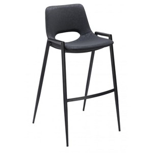 Faux Leather Barstool 39" H Black With Powder Coated Steel Frame and Armrests by Zuo Modern (Set of 2) - 1 of 4