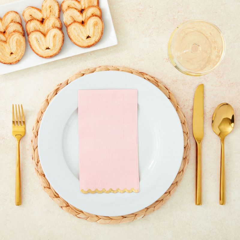 Sparkle and Bash 50 Pack Pink Paper Dinner Napkins with Gold Foil Scalloped Edges for Birthday Party, Wedding, 3-Ply, 4 x 8 In, 2 of 7