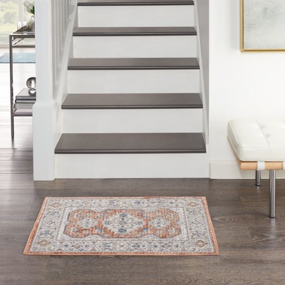 Gray and Orange Rectangular Synthetic Vintage Rug 2' x 3'
