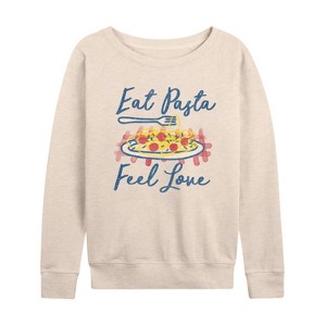 Women's - Instant Message - Eat Pasta Feel Love Lightweight French Terry Wide Neck Long Sleeve Shirt - 1 of 4