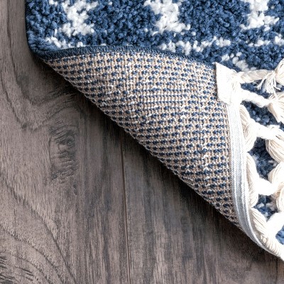 Vasiliki Blue and Ivory Geometric Shag Rectangular Area Rug
