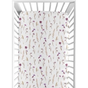 Sweet Jojo Designs Girl Baby Fitted Crib Sheet Watercolor Floral Garden Purple and Taupe - 1 of 4