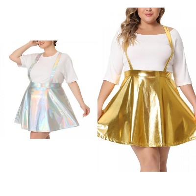 Agnes Orinda Women's Plus Size Glittery Adjustable Strap Elastic High Waist Party Skater Skirts