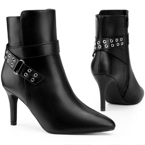 BLISSFUL STEP Pointed Toe with Buckle Dressy Stiletto Heel Ankle Booties for Women - 1 of 4