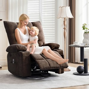 Swivel Rocker Recliner Chair with Massage and Heat, Oversize Ergonomic Lounge Single Sofa with Side Pocket, Cup Holders for Living Room, Bedroom - 1 of 4