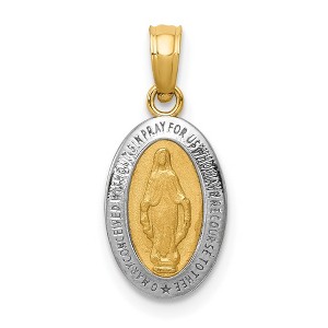 Black Bow Jewelry 14k Yellow Gold & Rhodium Small Oval Miraculous Medal Pendant, 8x19mm - 1 of 4