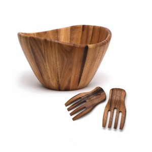 40oz Acacia Serving Bowl with Salad Hands - Lipper International - 1 of 3