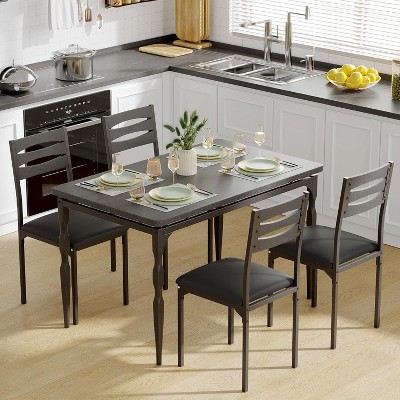 3 Piece Dining Table Set with Spiral Metal Legs, Compact Table and 2 Chairs Set for Small Spaces, Rustic Industrial Dining Set, Brown