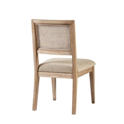 Mid-Century Cane-Backed Brown Wood Upholstered Side Chair