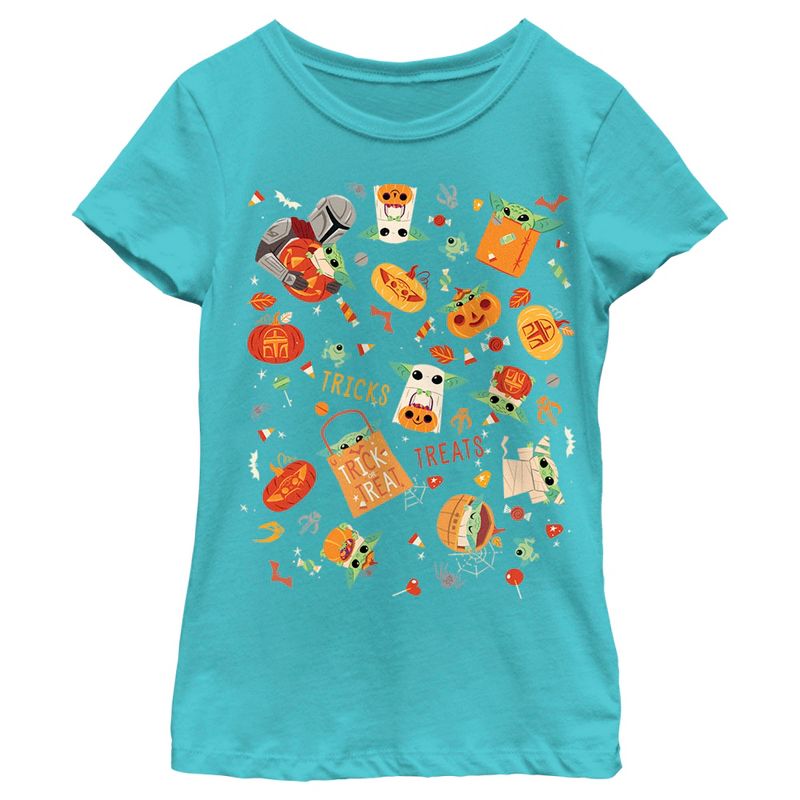 Girl's Star Wars The Mandalorian Halloween Candy Collage T-Shirt, 1 of 5