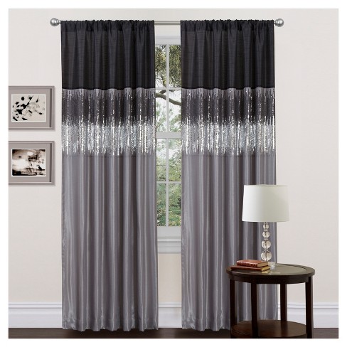 Leafy Silhouette Floral Charcoal Grey Heavy Satin Blackout curtains Set Of  2 - (DS470B)