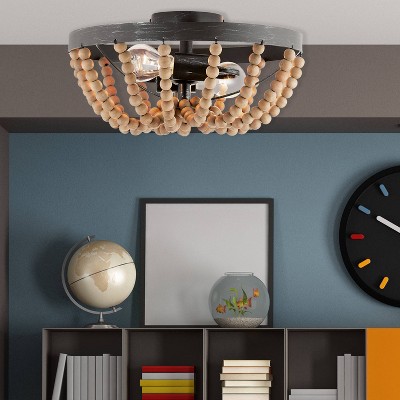 Boho Driftwood 17'' Brown Beaded Semi-Flush Ceiling Lamp