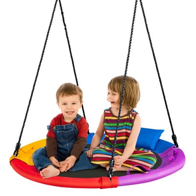 Costway 40'' Saucer Tree Swing Outdoor Round Platform Swing w/ Pillow &  Handle