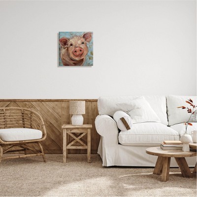 Modern Pig Portrait Farm Animal Canvas Wall Art, 17 x 17
