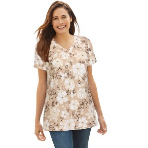 Woman Within Plus Size Perfect Printed Short-Sleeve V-Neck Tee - 1 of 4