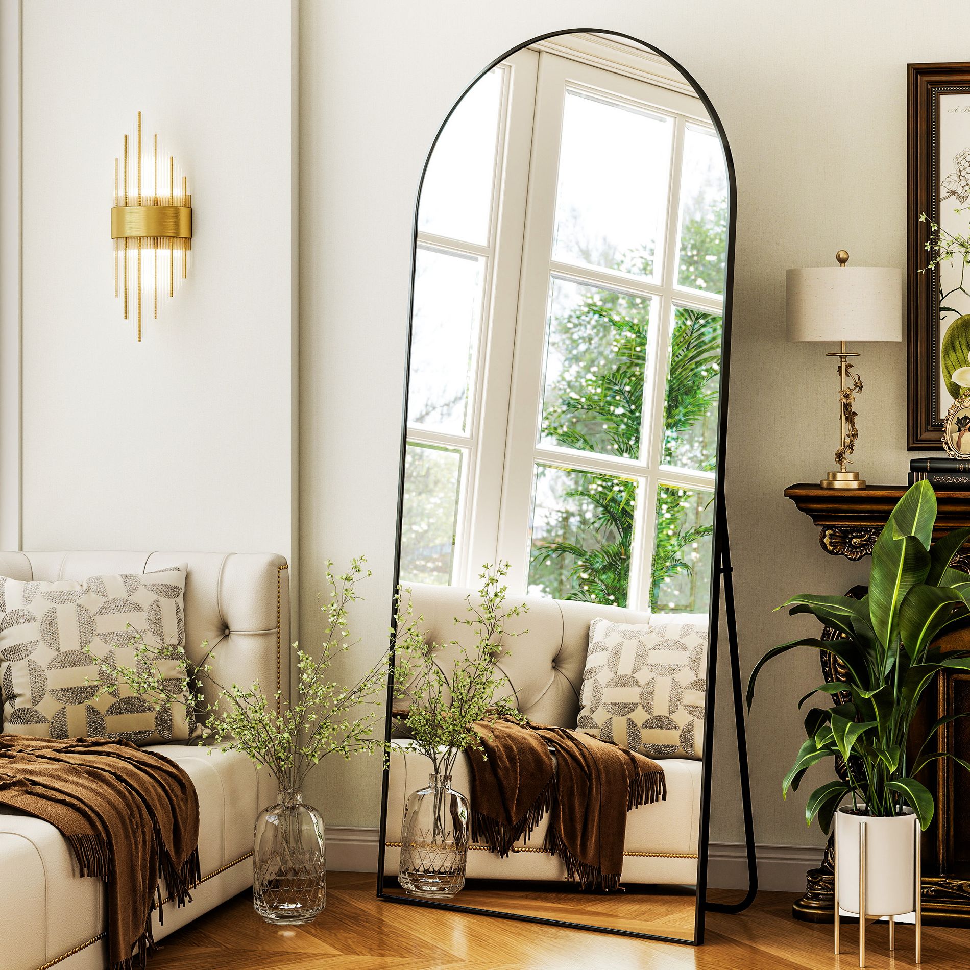 BEAUTYPEAK Arched Full Length Mirrors 56"x21",Black