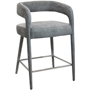 HomeRoots 25" Gray Metal and Fabric Low Back Counter Height Bar Chair - 1 of 4