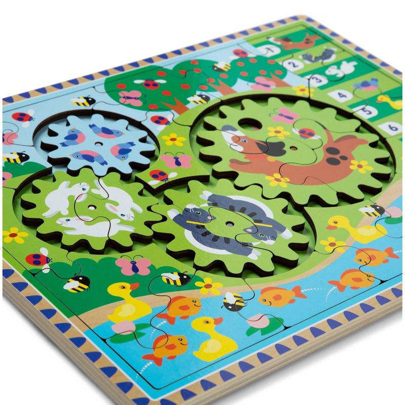 Melissa &#38; Doug Wooden Animal Chase Jigsaw Spinning Gear Puzzle &#8211; 24pc, 3 of 9