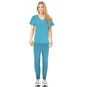 JEFFRICO Scrubs For Women Scrub Set V-Neck Scrub Top and Jogger Scrub Pants Lightweight 4 Way Stretch Soft 5 Pockets - 1 of 4