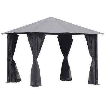 Outsunny 9.7' x 9.7' Patio Gazebo Tent, Canopy with Sidewalls, Zipper Netting Screen, Privacy Curtains, Black