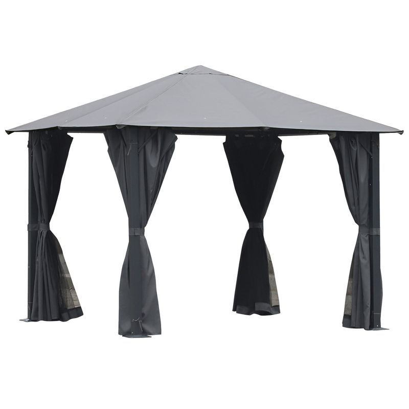 Outsunny 9.7' x 9.7' Patio Gazebo Tent, Canopy with Sidewalls, Zipper Netting Screen, Privacy Curtains, Black, 1 of 7