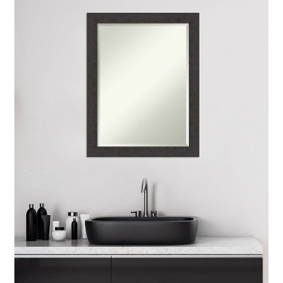 Espresso Rustic Plank 34" Woodgrain Textured Wall Mirror