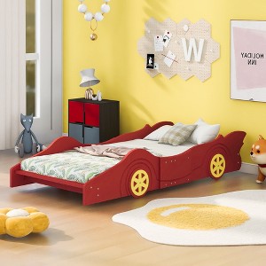 Twin Size Race Car-Shaped Platform Bed with Wheels - 1 of 4