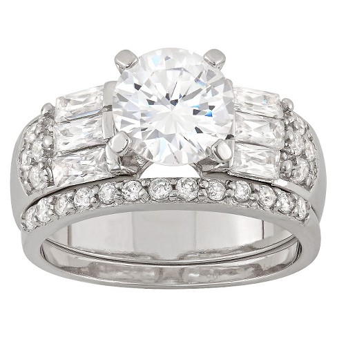 3.22 Ct. T.w. Cubic Zirconia Engagement Ring Set In Sterling Silver ...