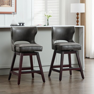 Hyleory Swivel Nailhead Upholstered Counter Bar Stools with Solid Wood Frame and Legs, Two Stools Included