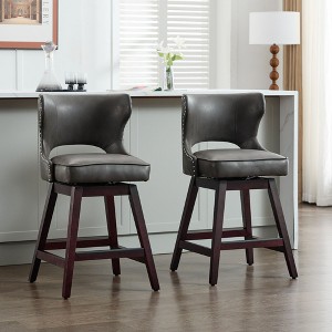 Hyleory Swivel Nailhead Upholstered Counter Bar Stools with Solid Wood Frame and Legs, Two Stools Included - 1 of 4
