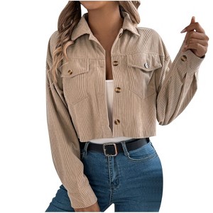 Clearlove Womens Fashion Jackets Cropped Corduroy Shacket Button Down Casual Long Sleeve Fall Jacket Coats - 1 of 4