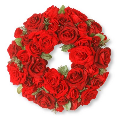 15" Velvet Red Rose Wreath - National Tree Company